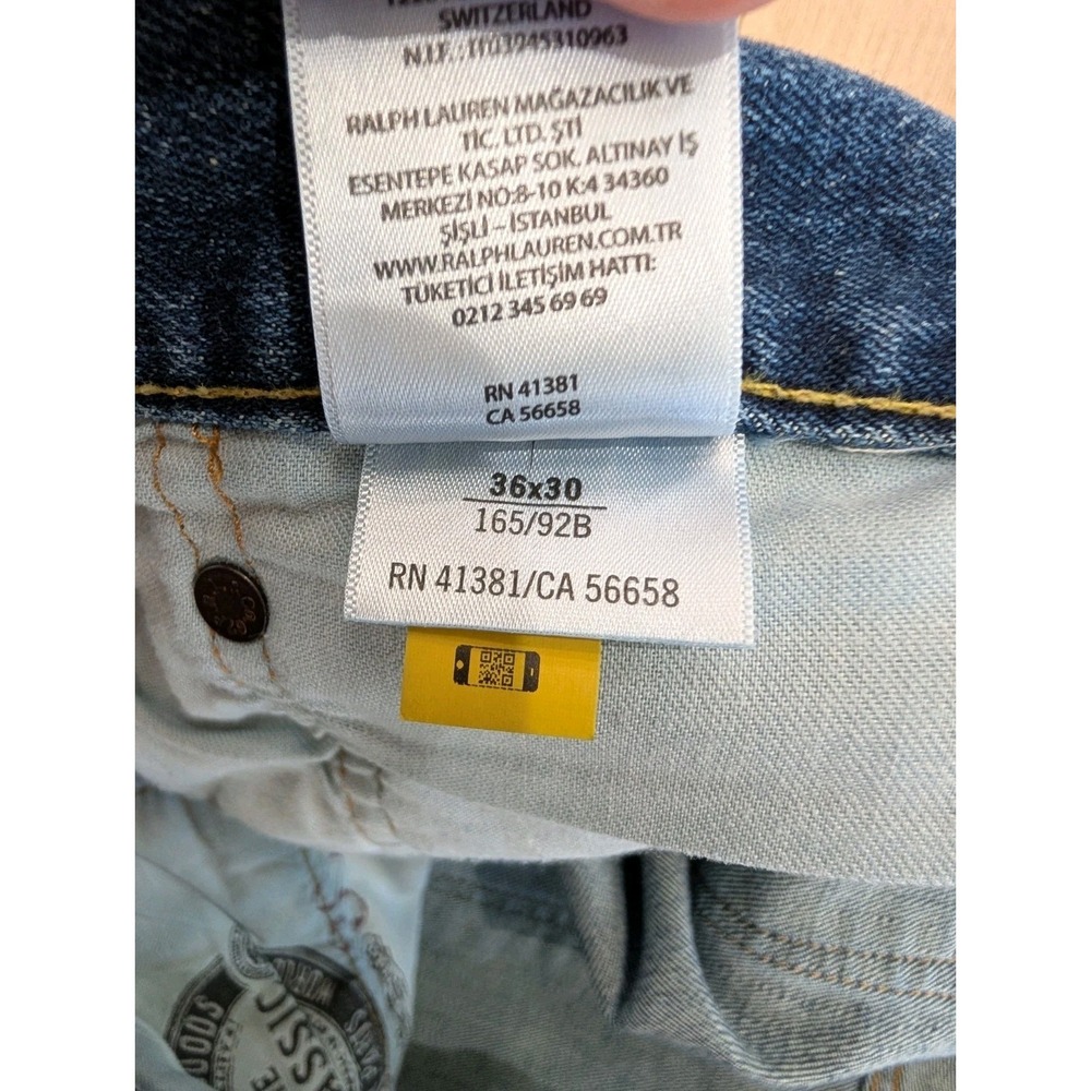 Polo Ralph Lauren Mens 36x30 (38x30) Straight leg Blue Jeans 165/92B Denim - Picture 13 of 14